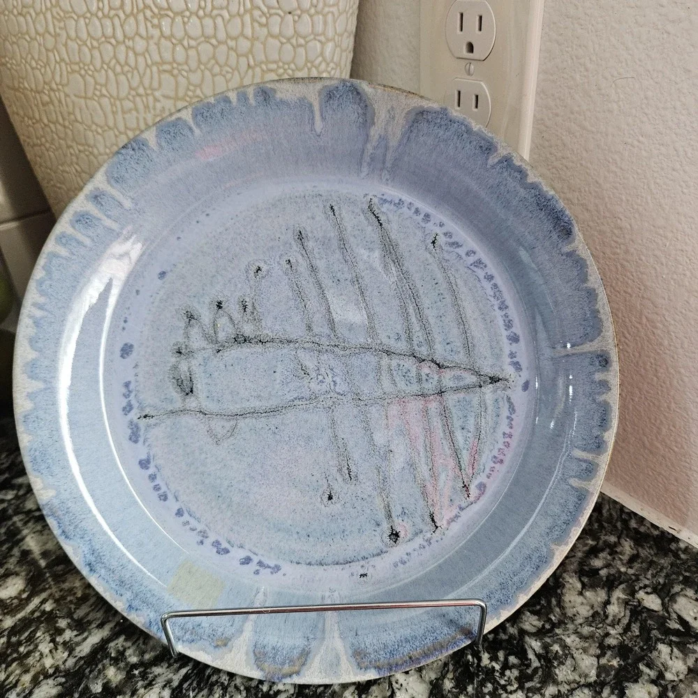 SPOTO art studio pottery light blue round 11 inches plate abstract‎ art